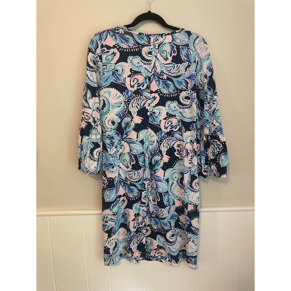 Lilly Pulitzer Carlile Dress in High Tide Navy‎ Holly Flockamolie Size Medium - Picture 3 of 4